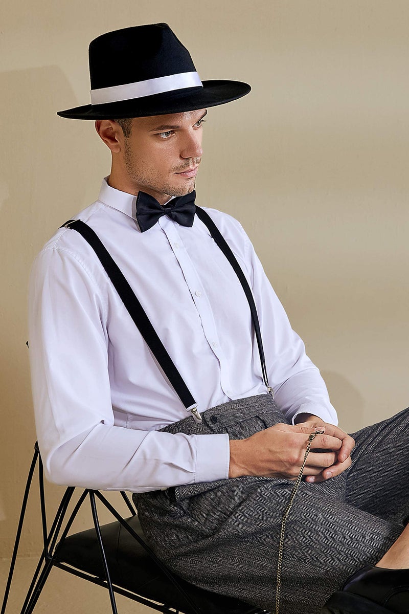 BABEYOND 1920s Mens Gatsby Gangster Costume Accessories Set 30s Manhattan Fedora Hat Suspenders - Image 2
